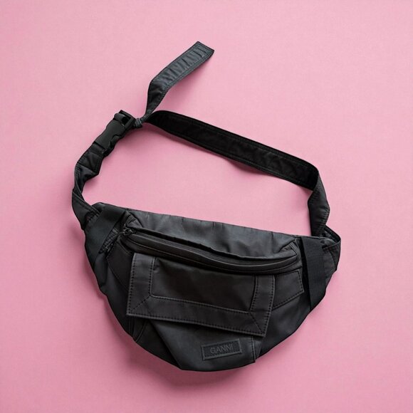 GANNI Unisex Black Nylon Zip Fanny Waist Pack Bag - Picture 1 of 7
